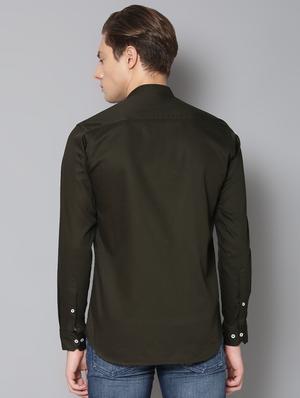 olive green solid casual shirt - 17668125 - Standard Image - 3