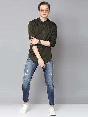 olive green solid casual shirt - 17668125 - Standard Image - 4