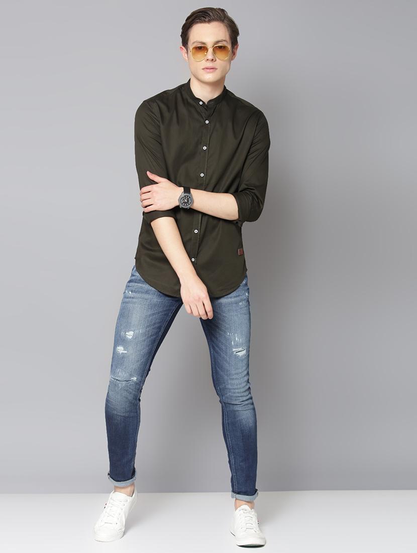 olive green solid casual shirt - 17668125 - Zoom Image - 4