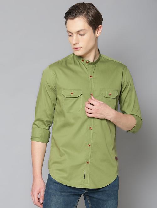 olive green solid casual shirt - 17668126 - Standard Image - 1