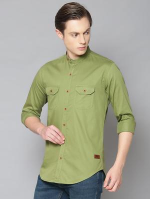 olive green solid casual shirt - 17668126 - Standard Image - 2