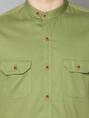 olive green solid casual shirt - 17668126 - Standard Image - 5