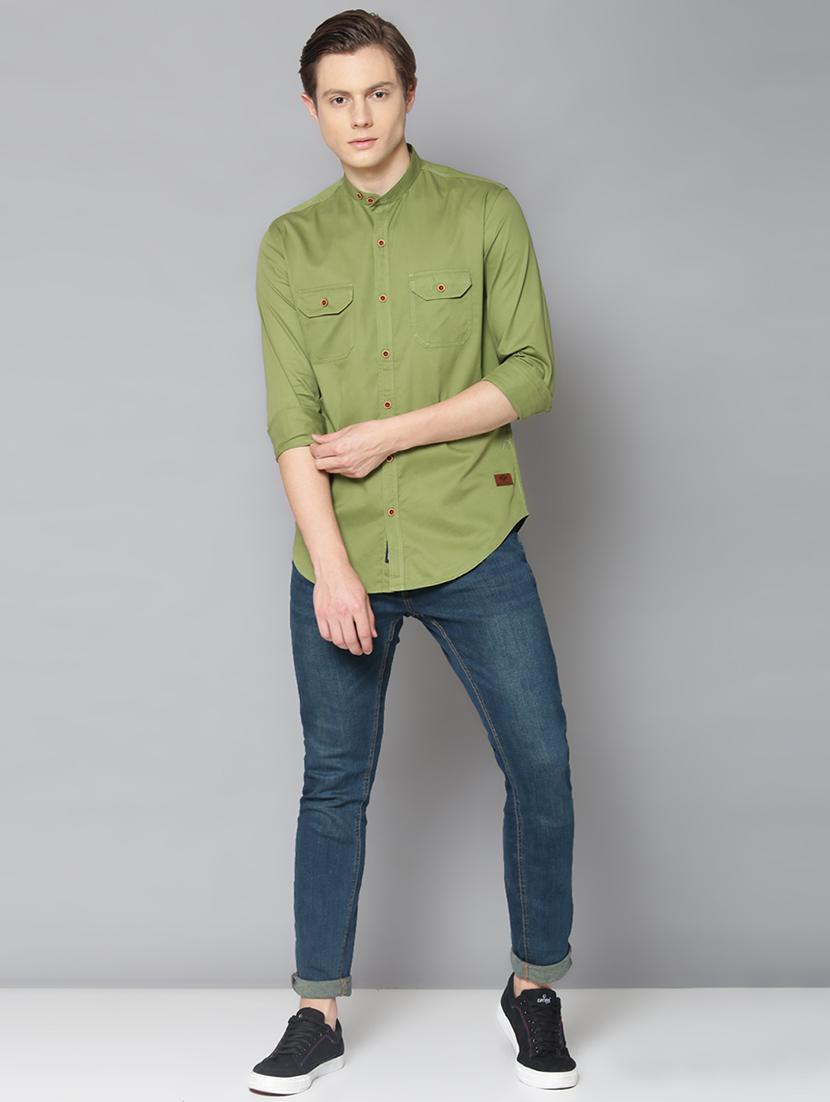 olive green solid casual shirt - 17668126 - Zoom Image - 4