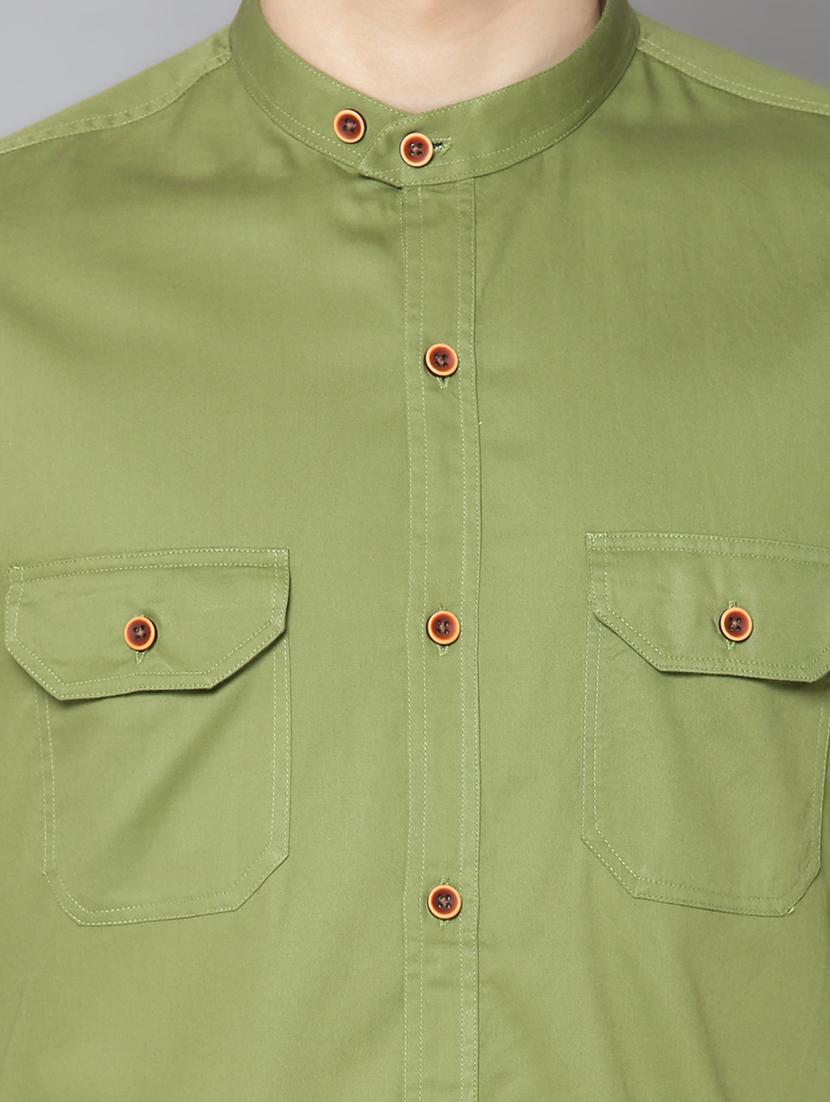 olive green solid casual shirt - 17668126 - Zoom Image - 5