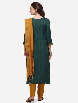 green cotton blend straight pant suits unstitched suit - 17668164 - Standard Image - 3