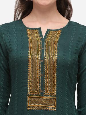 green cotton blend straight pant suits unstitched suit - 17668164 - Standard Image - 4