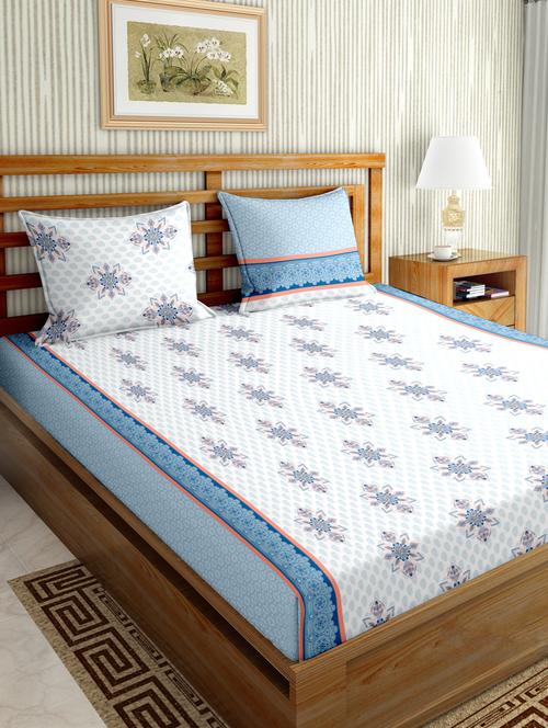 gracious double fitted sheet set king size cotton blue colour - 17668449 - Standard Image - 1