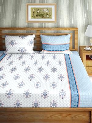 gracious double fitted sheet set king size cotton blue colour - 17668449 - Standard Image - 2