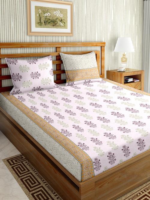 gracious double fitted sheet set king size cotton purple colour - 17668452 - Very Small Image - 1