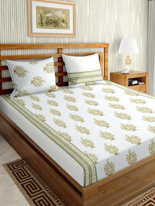 gracious double fitted sheet set king size cotton green colour - 17668455 - Standard Image - 1