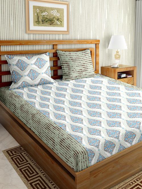gracious double fitted sheet set king size cotton blue colour - 17668463 - Very Small Image - 1