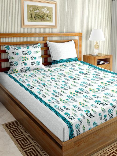 gracious double fitted sheet set king size cotton blue colour - 17668464 - Standard Image - 1