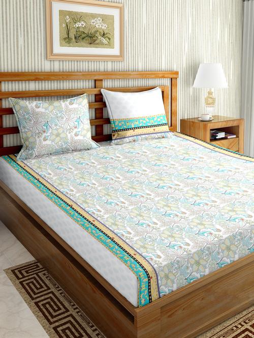 gracious double fitted sheet set king size cotton blue colour - 17668469 - Standard Image - 1
