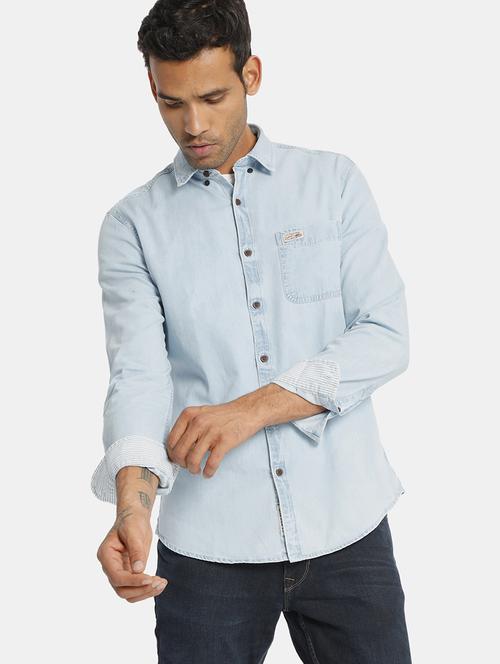 blue solid casual shirt - 17668548 - Standard Image - 1