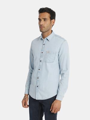 blue solid casual shirt - 17668548 - Standard Image - 2