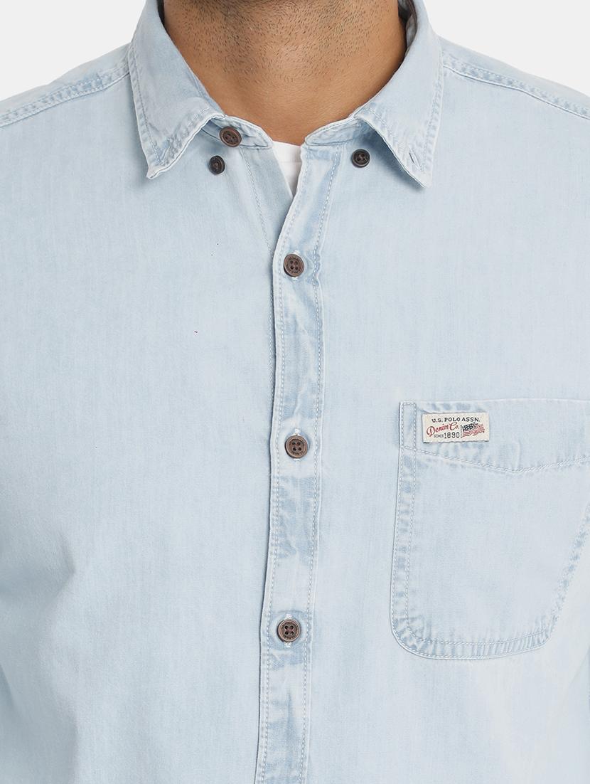 blue solid casual shirt - 17668548 - Zoom Image - 5