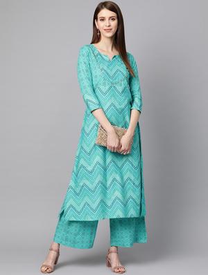 blue cotton kurta palazzo set - 17668642 - Standard Image - 2