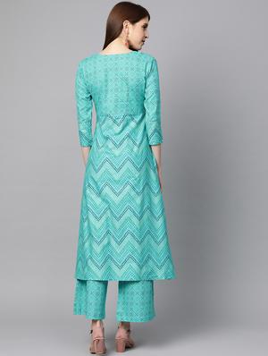 blue cotton kurta palazzo set - 17668642 - Standard Image - 3