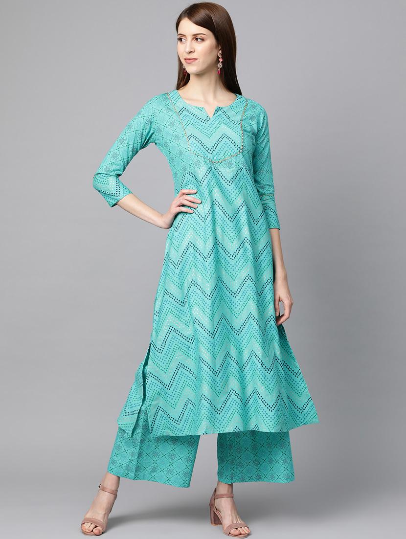 blue cotton kurta palazzo set - 17668642 - Zoom Image - 1