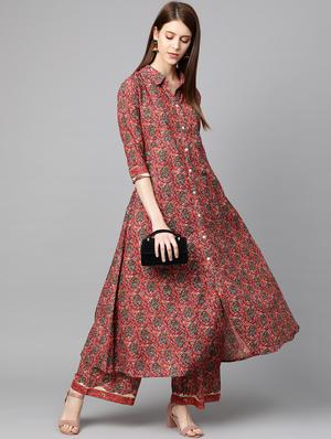 pink cotton kurta palazzo set - 17668644 - Standard Image - 2