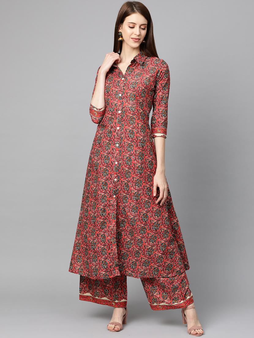 pink cotton kurta palazzo set - 17668644 - Zoom Image - 1