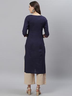 navy cotton layered kurta - 17668685 - Standard Image - 3