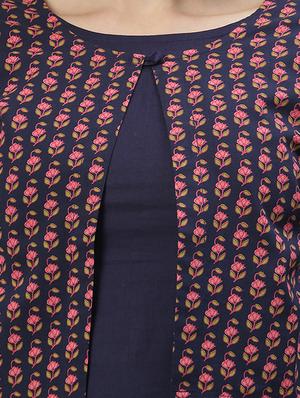 navy cotton layered kurta - 17668685 - Standard Image - 4