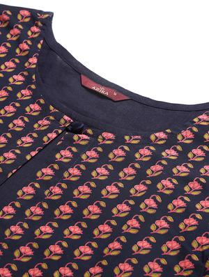 navy cotton layered kurta - 17668685 - Standard Image - 5