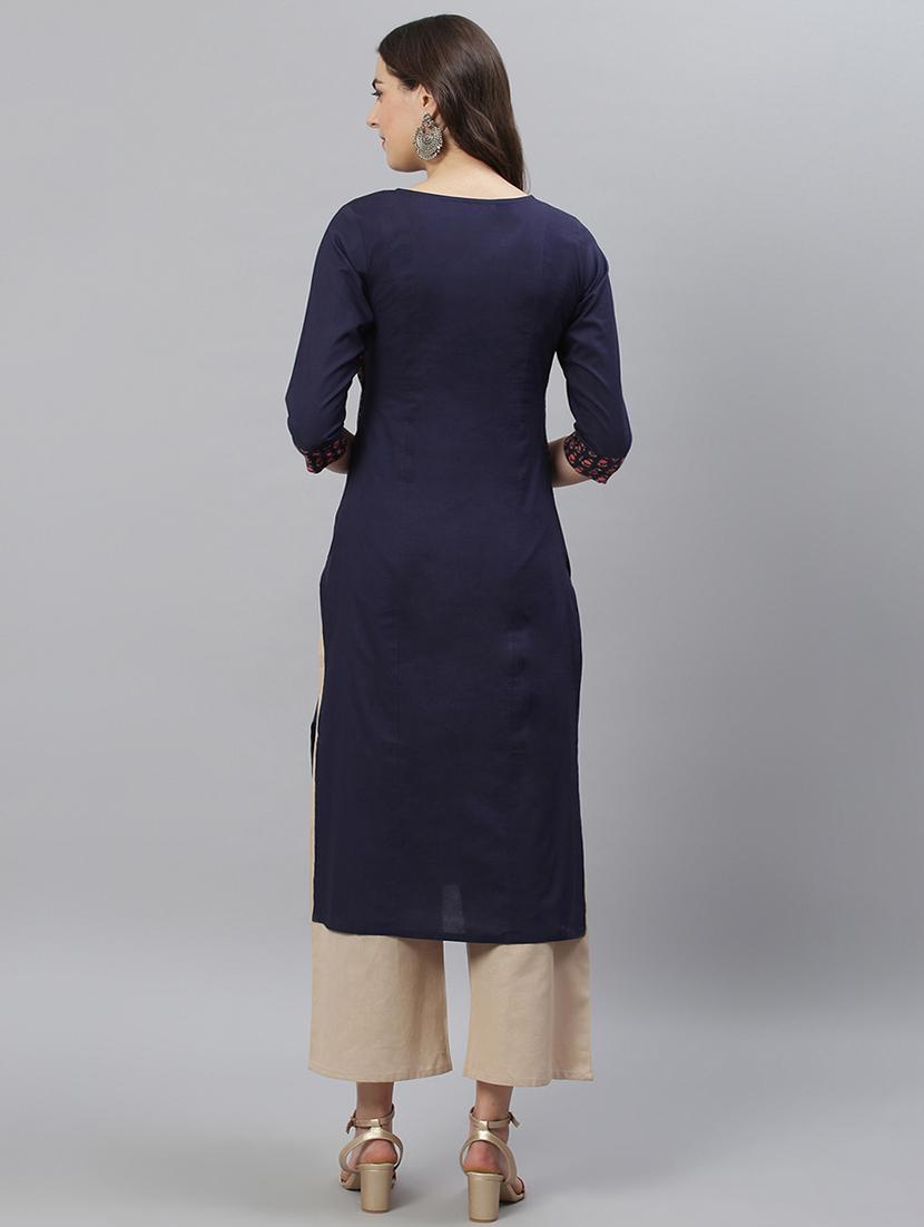 navy cotton layered kurta - 17668685 - Zoom Image - 3