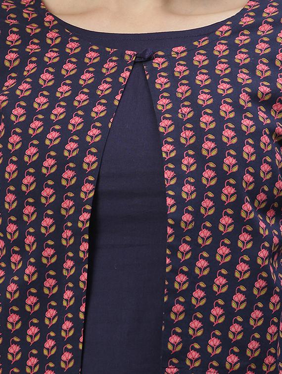 navy cotton layered kurta - 17668685 - Zoom Image - 4