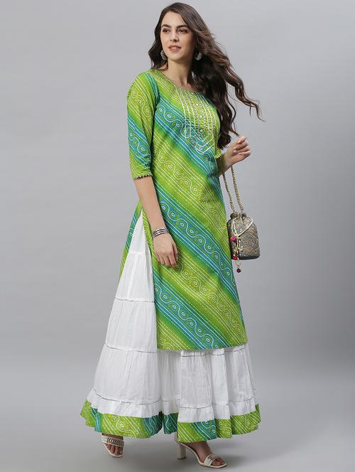 green cotton kurta skirt set - 17668694 - Standard Image - 1
