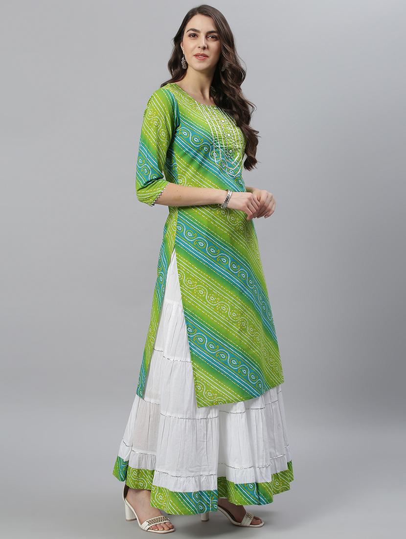 green cotton kurta skirt set - 17668694 - Zoom Image - 2