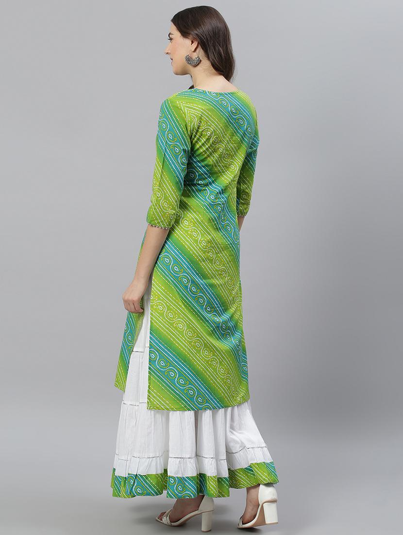 green cotton kurta skirt set - 17668694 - Zoom Image - 3