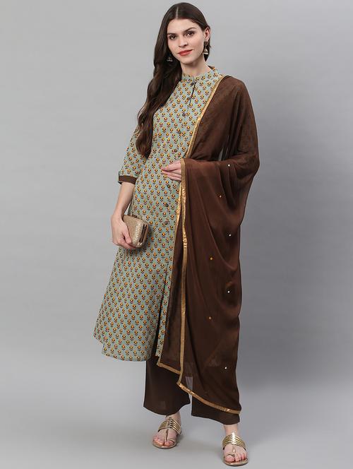 olive kurta palazzo set - 17668697 - Standard Image - 1