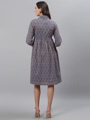 drawstring waist printed flared dress - 17668710 - Standard Image - 3