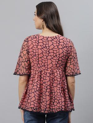 tie up neck printed top - 17668757 - Standard Image - 3
