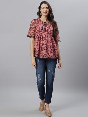 tie up neck printed top - 17668757 - Standard Image - 4