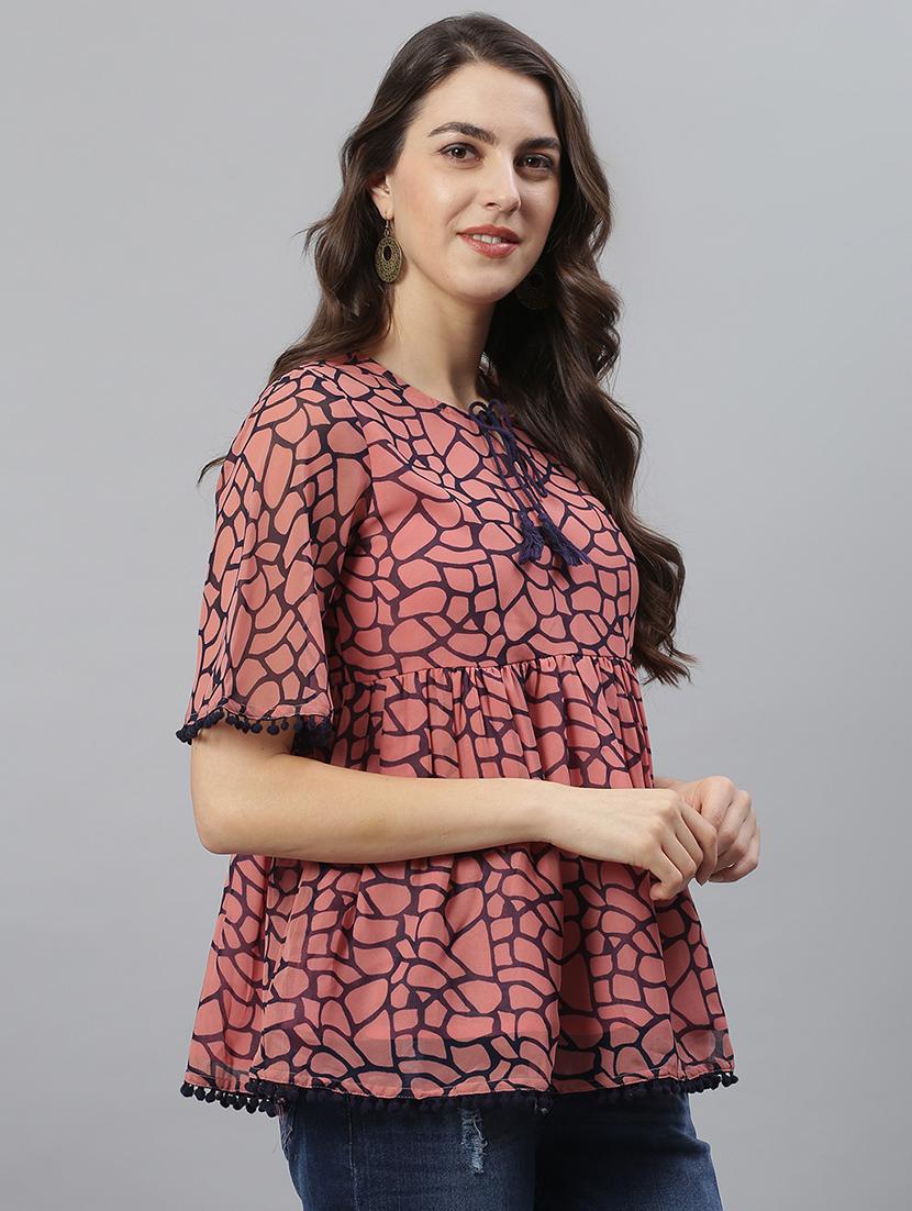 tie up neck printed top - 17668757 - Zoom Image - 2