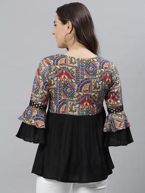 bell sleeved printed top - 17668758 - Standard Image - 3