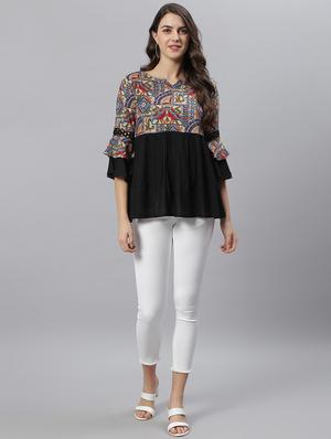 bell sleeved printed top - 17668758 - Standard Image - 4