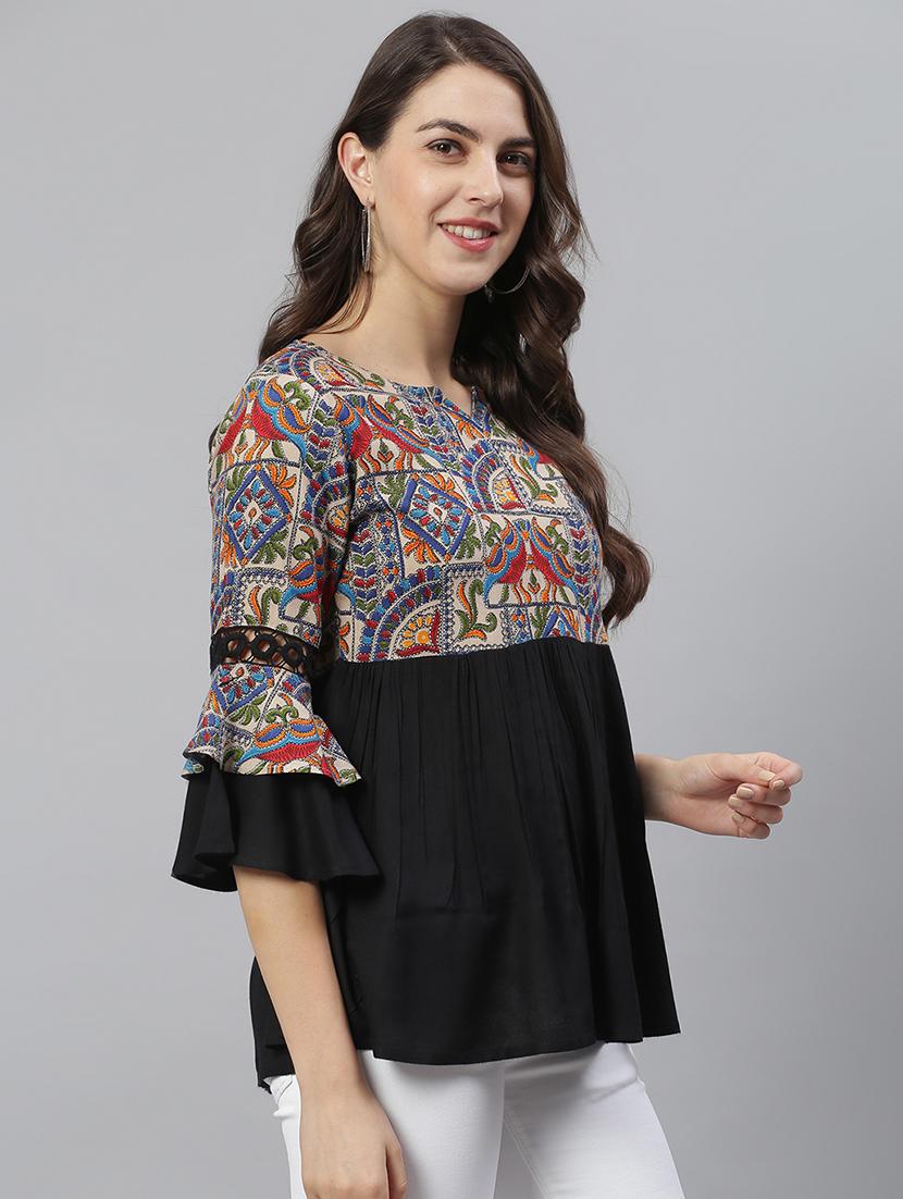 bell sleeved printed top - 17668758 - Zoom Image - 2