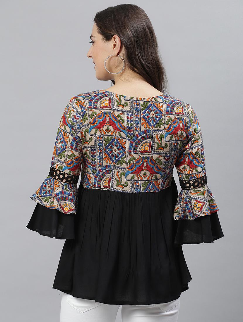 bell sleeved printed top - 17668758 - Zoom Image - 3