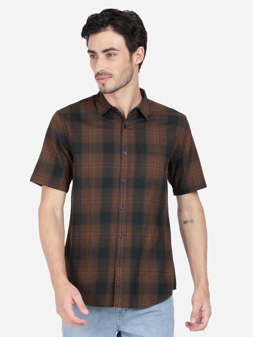 brown checkered casual shirt - 17668909 - Standard Image - 1