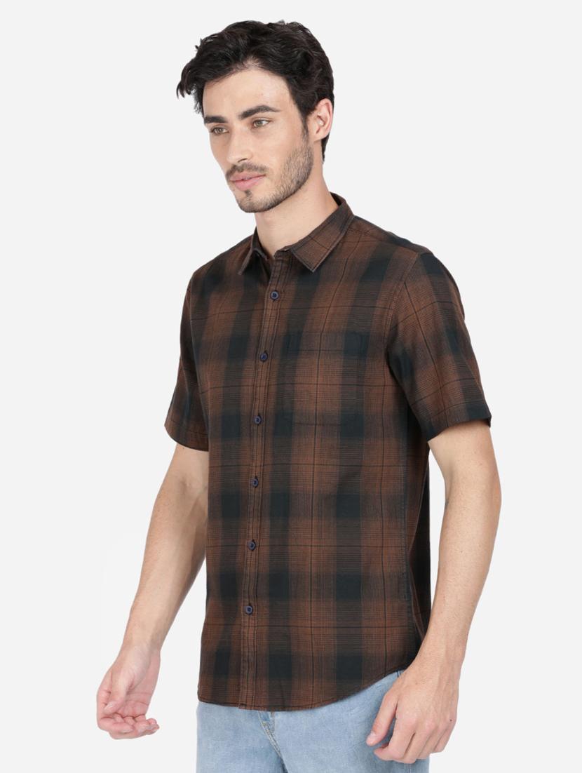 brown checkered casual shirt - 17668909 - Zoom Image - 2