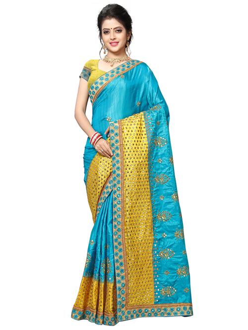 turquoise embroidered saree with blouse - 17668910 - Standard Image - 1