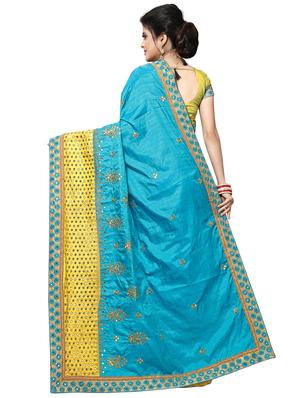 turquoise embroidered saree with blouse - 17668910 - Standard Image - 2