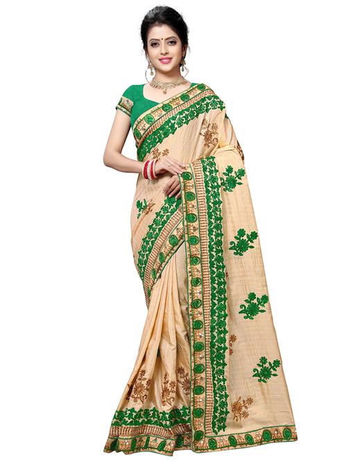 cream silk blend embroidered saree with blouse - 17668933 - Standard Image - 1