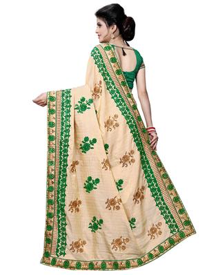 cream silk blend embroidered saree with blouse - 17668933 - Standard Image - 2