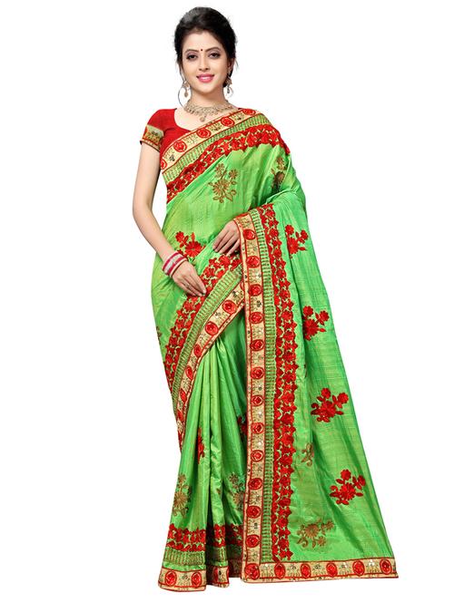 green silk blend embroidered saree with blouse - 17668936 - Standard Image - 1