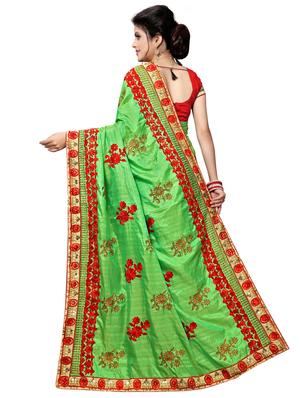 green silk blend embroidered saree with blouse - 17668936 - Standard Image - 2